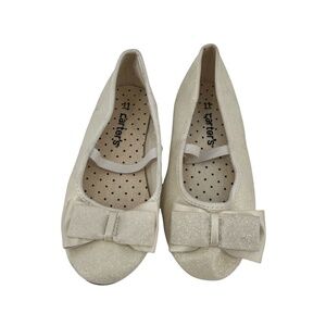 Carter's White Sparkle Big Bow 2 Slip On Ballet Flat Size 11 Girl's